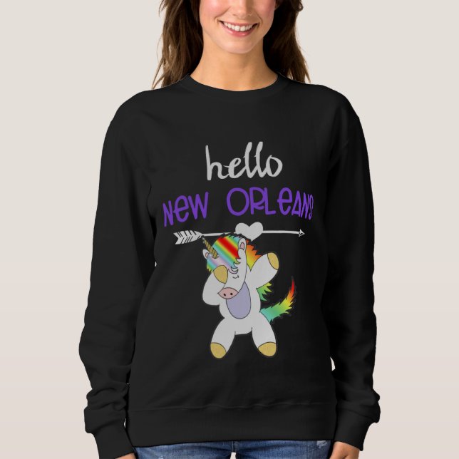 Moletom Hello New Orleans Louisiana Dabbing Unicorn Funny  (Frente)