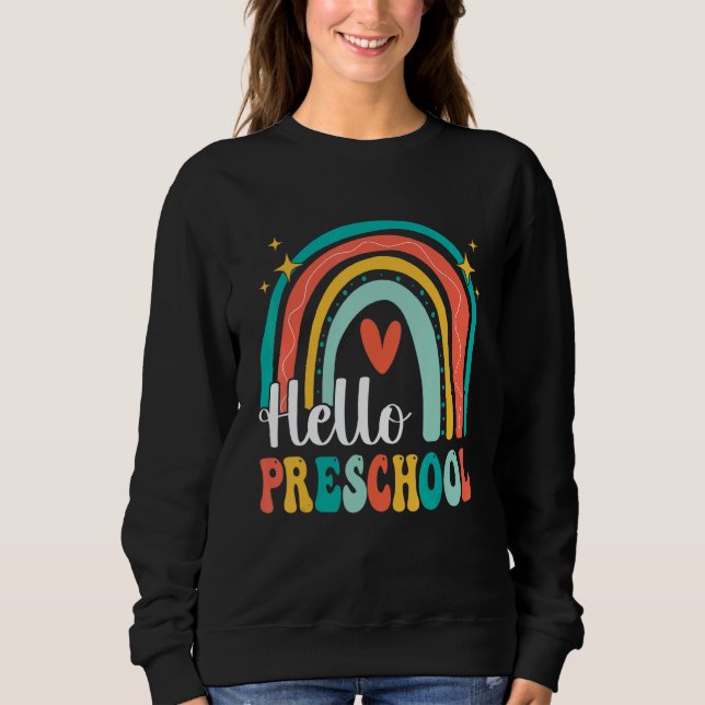 Moletom Hello Preschool Rainbow for Teachers Girls Kids Fi (Frente)