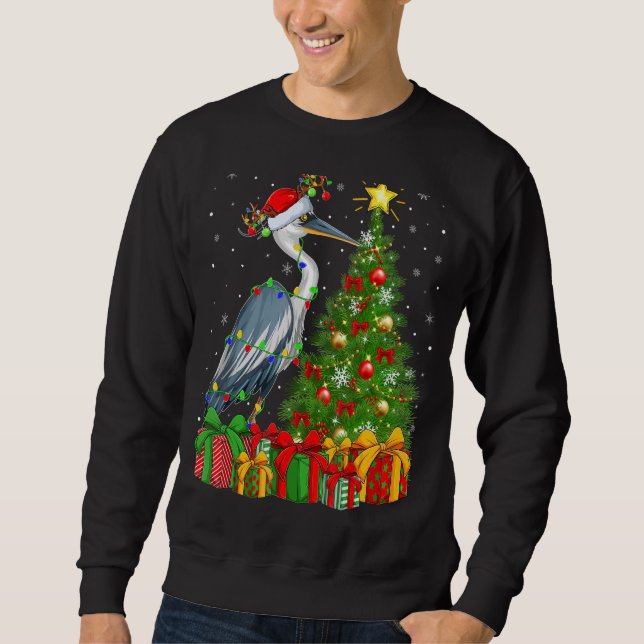 Moletom Heron Bird Xmas Holiday Papais noeis Heron Natal T (Frente)