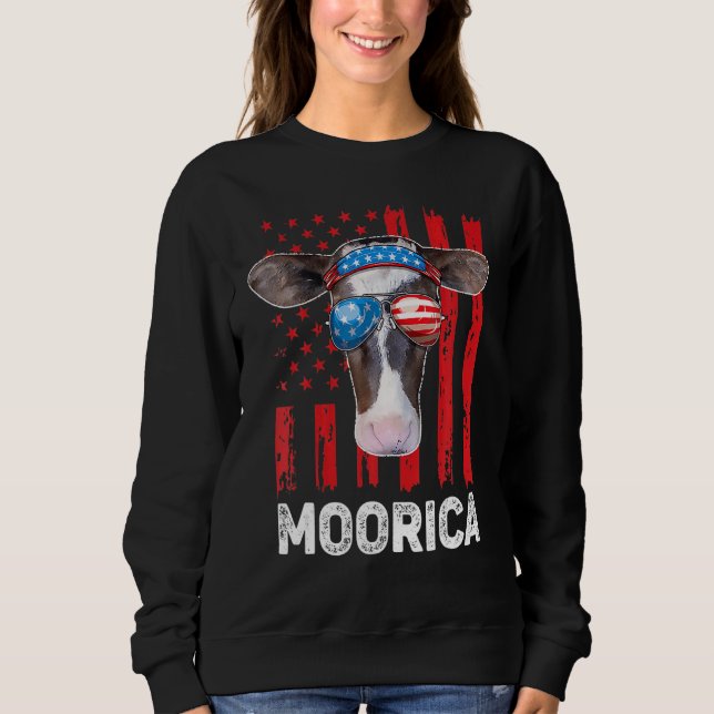 Moletom Highland Cow Moorica 4th July Independence Day Ame (Frente)