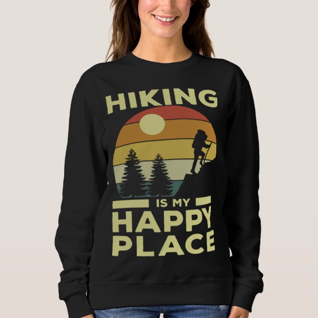 Moletom Hiking is My Happy Place Retro Sunset Mountain Cli (Frente)