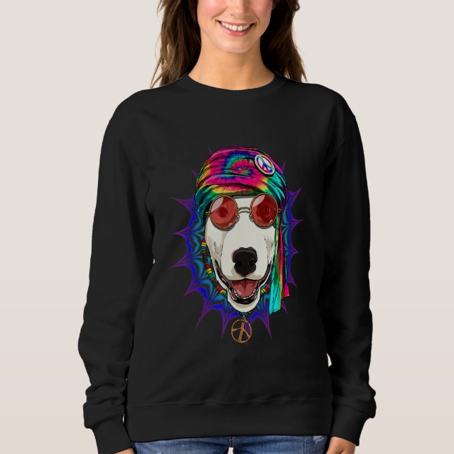 Moletom Hippie Bull Terrier Tie Dye Peace Sign Psychedelic (Frente)