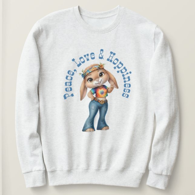 Moletom Hippie Bunny – Peace, Love & Hoppiness (Frente do Design)