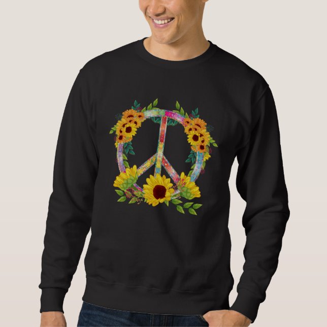 Moletom Hippie Daisy Peace Sign Sunflower Retro Flower (Frente)