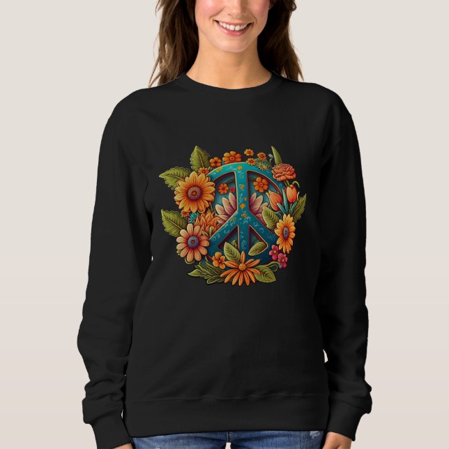 Moletom Hippie Groovy 70 s Hippy Peace Sign Graphic Womens (Frente)