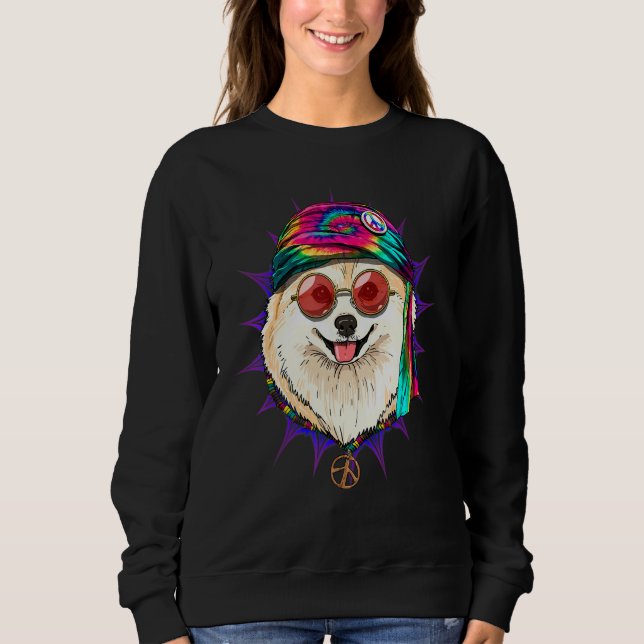 Moletom Hippie Pomeranian Tie Dye Peace Sign Psychedelic D (Frente)