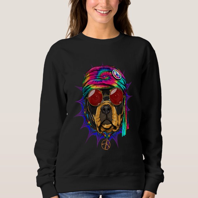 Moletom Hippie Rottweiler Tie Dye Peace Sign Psychedelic D (Frente)