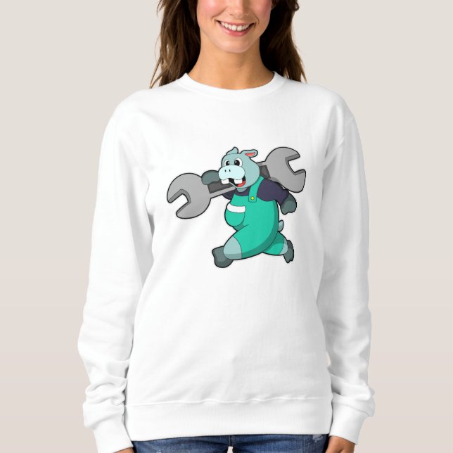 Moletom Hippo como mecânico com chave inglesa (Frente)