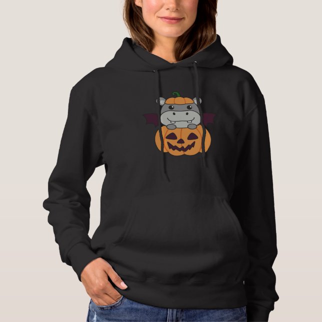 Moletom Hippo Happy Halloween Pumpkin Bat Hippos Halloween (Frente)