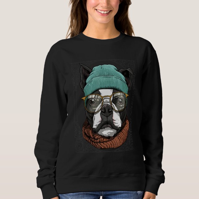 Moletom Hipster Boston Terrier Animal Wearing Sunglasses D (Frente)