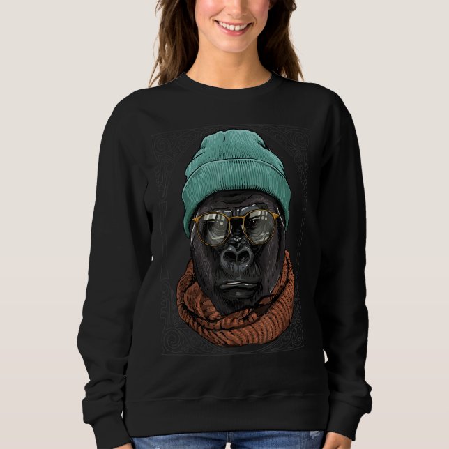 Moletom Hipster Gorilla Animal Vestindo Óculos Macaco Gori (Frente)