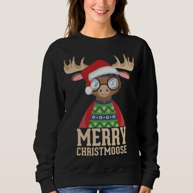 Moletom Hipster Moose - Santa Hat - Feliz Christmoose Chri (Frente)
