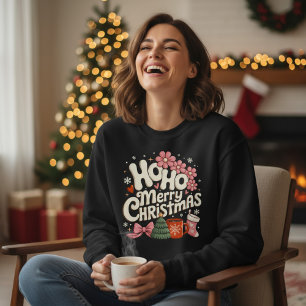 Moletom Ho Ho Feliz Natal Árvores Festivo Coquette Feminin