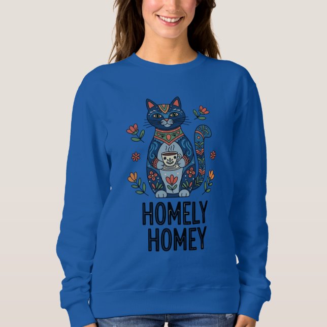 Moletom Homely homey aconchegante design de gato azul (Frente)