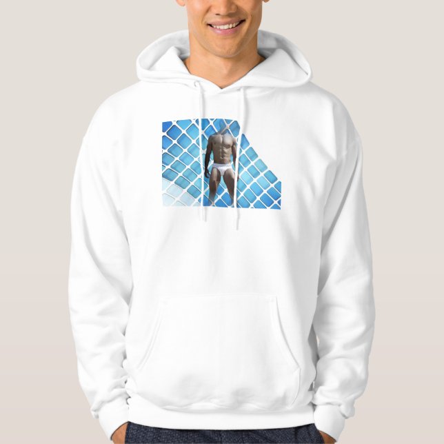 Moletom Homem muscular SlipperyJoe, seis abdominais, branc (Frente)