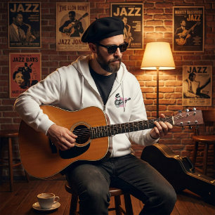 Moletom Homem Usando Boina Tocando Violão