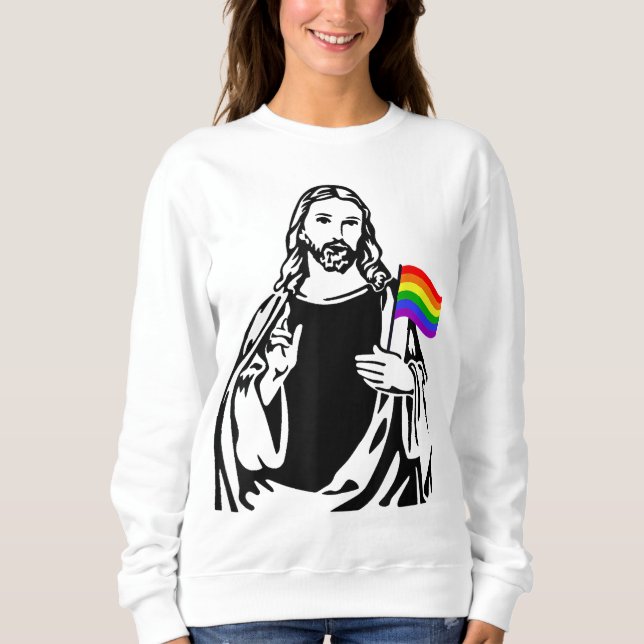 Moletom Homens LGBT Gay Lésbica Orgulho Jesus Arco-íris Ba (Frente)