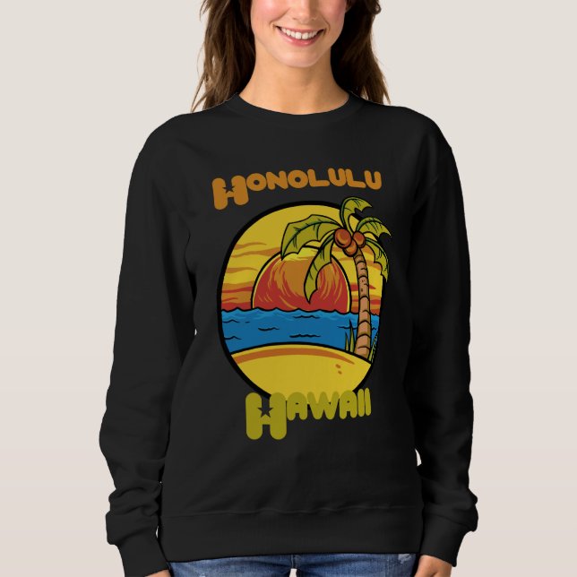 Moletom Honolulu Sunset Vacation Hawaii Palm trees Ocean (Frente)