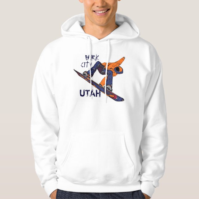 Moletom Hoodie alaranjado do snowboarder de Park City Utá (Frente)