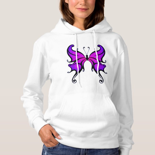 Moletom Hoodie branco com Design de borboleta roxa Na moda (Frente)