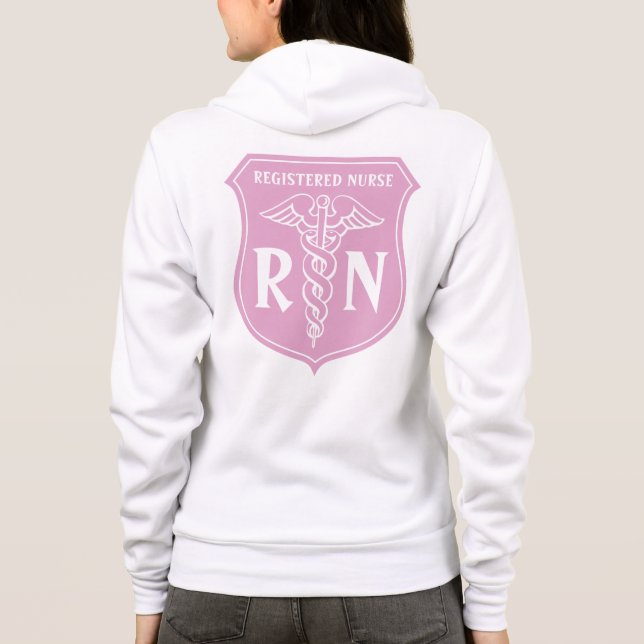 Moletom Hoodie cor-de-rosa da enfermeira do RN com símbolo (Verso)