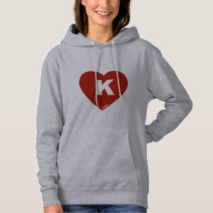 Moletom Hoodie de coração branco e vermelho feminino