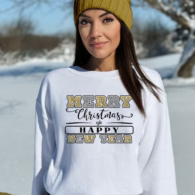 Moletom Hoodie de Feliz ano novo de Natal Dourado Silver (Silver Gold Merry Christmas Happy New Year Hoodie
)