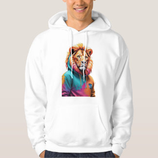 Moletom Hoodie de leão vibrante - Fusão de roupa majestosa
