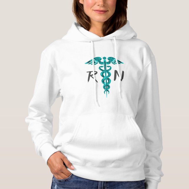 Moletom Hoodie do branco do Caduceus de turquesa da (Frente)