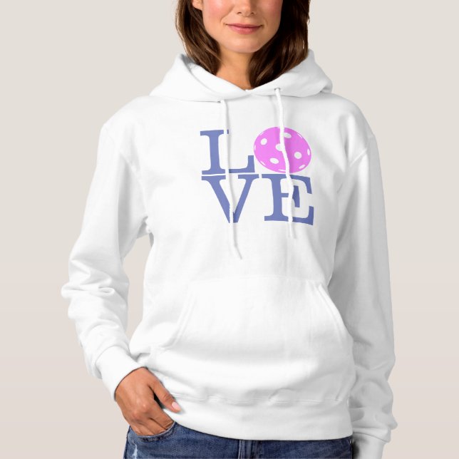 Moletom Hoodie do Pickleball das mulheres: "AMOR" (rosa) (Frente)