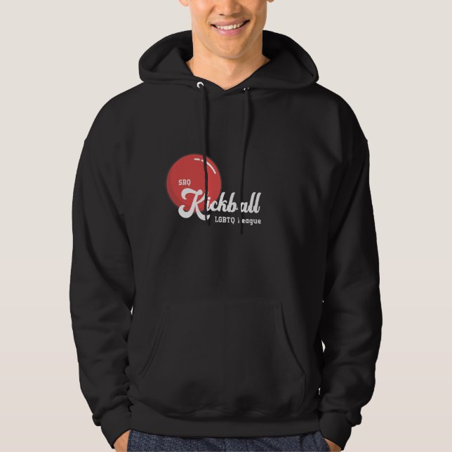 Moletom Hoodie Preto de Homens do Kickball SRQ (Frente)