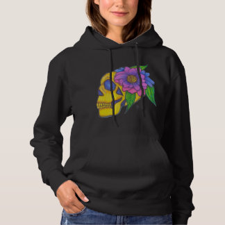 Moletom Hoodie With Abstract Yellow Skull and Flower Art