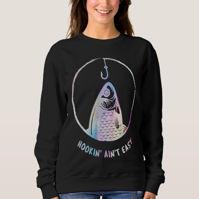 Moletom Hookin Aint Easy Funny Women's Fishing Fish Mom Re (Frente)