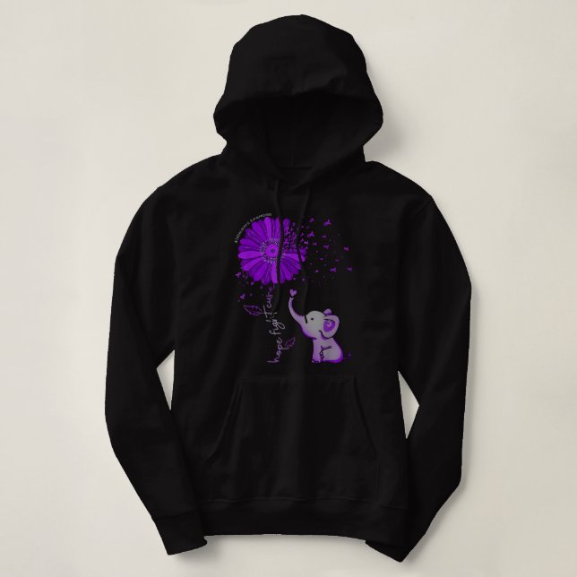 Moletom Hope Fight Cure Elephant Alzheimer's Purple Ribbon (Frente do Design)