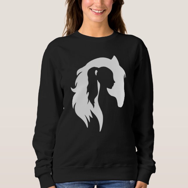 Moletom Horse Silhouette Young Woman Girl Equestrian Cowgi (Frente)
