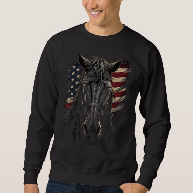 Moletom Horse With USA Flag Horseback Riding Equestrian (Frente)