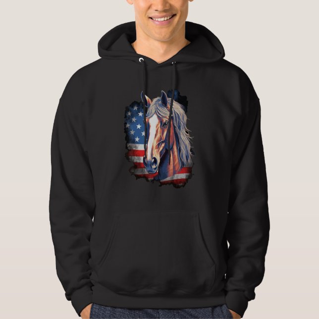 Moletom Horse With USA Flag Horseback Riding Equestrian 1 (Frente)