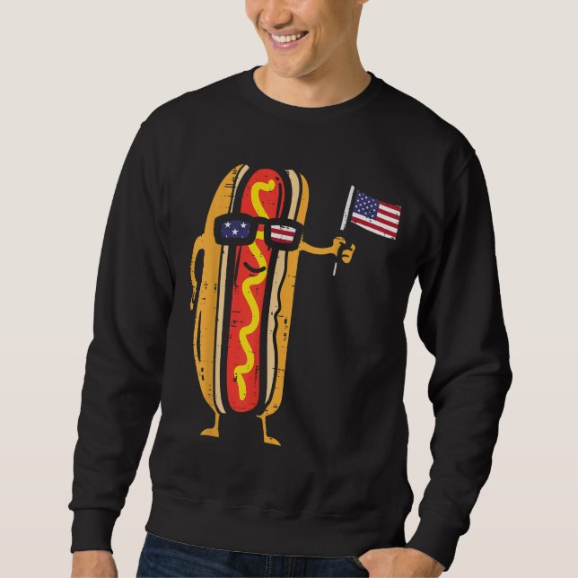 Moletom Hotdog Sunglass American Flag USA Funny 4th Of J (Frente)