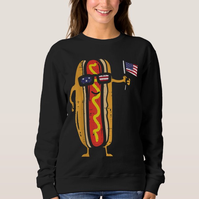 Moletom Hotdog Sunglass American Flag USA Funny 4th Of J (Frente)