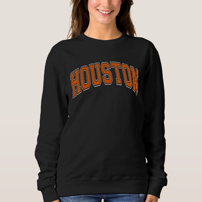 Moletom Houston Texas TX Varsity Style Orange Font (Frente)
