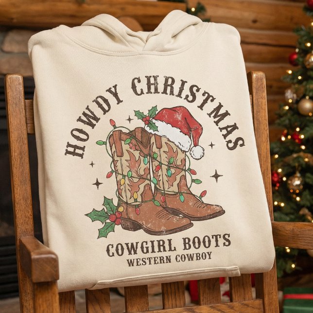 Moletom Howdy Christmas Cowgirl Boots Shirt,Retro Western (Criador carregado)