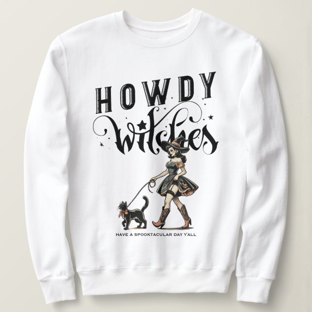 Moletom Howdy Witches Citam Gato de Bruxa de Halloween (Frente do Design)