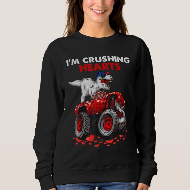 Moletom I Crush Hearts Dino Monster Truck Toddler Boy Vale (Frente)