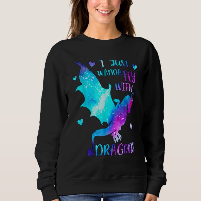 Moletom I just wanna Fly with Dragons  Dragon Girl  Space  (Frente)