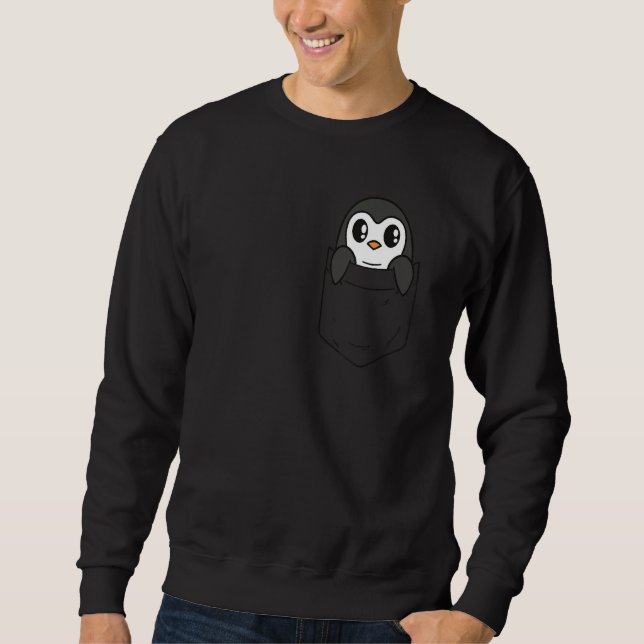 Moletom I like penguins pocket cute chest pocket penguin (Frente)