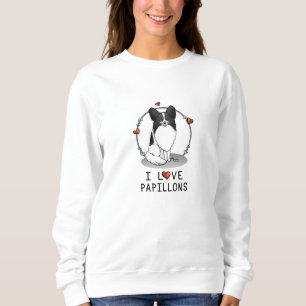 Moletom I Love Papillons (branco e preto) Hearts Dogs Cute
