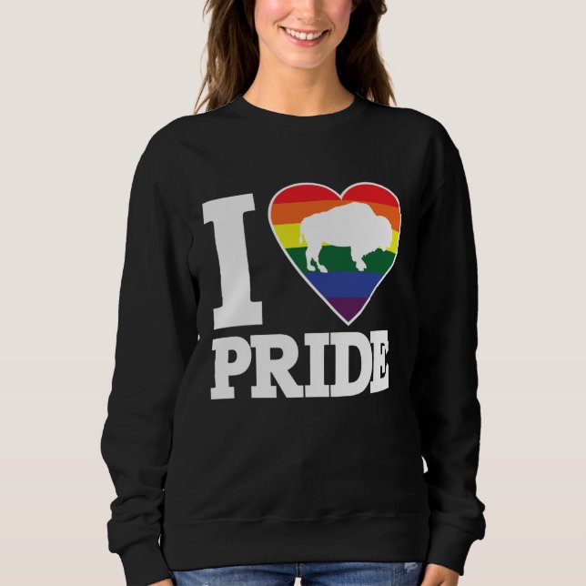 Moletom I LOVE PRIDE  Buffalo NY LGBTQ beautiful rainbow h (Frente)