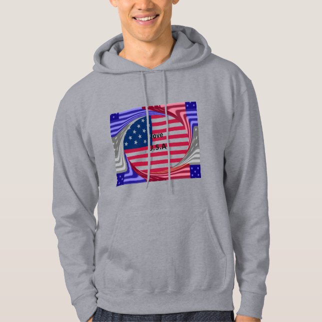 Moletom I Love U.S.A Swirl: Patriotic Heart Art Impressão (Frente)