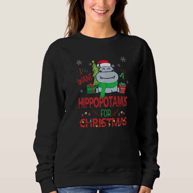 Moletom I Want A Hippopotamus For Christmas Santa Hat Hipp (Frente)