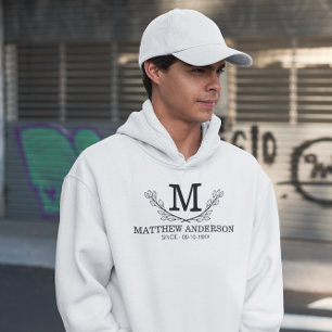 Moletom Idade do Monograma Personalizado de Nome Preto e B